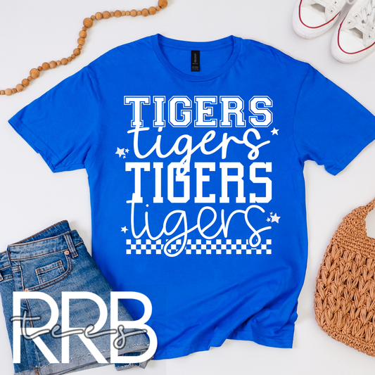 Tigers Alternating Checkered Stars Graphic Tee
