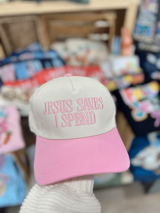 Jesus Saves I Spend Ball Cap - Pink