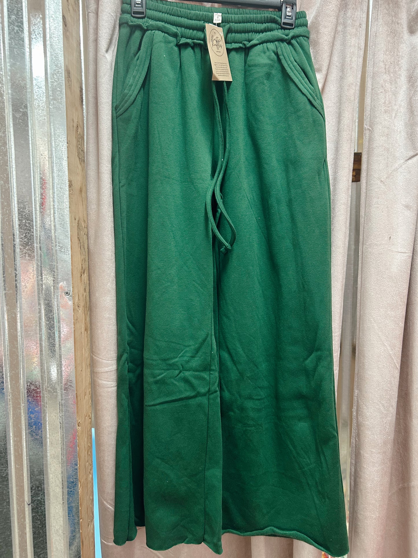 Fleece Wide Leg Sweatpants - Dk Green