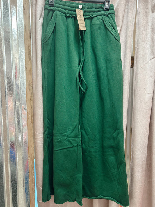 Fleece Wide Leg Sweatpants - Dk Green