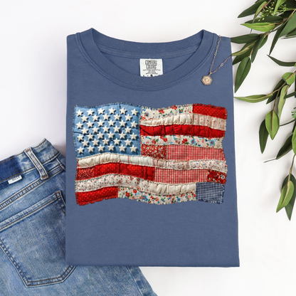 Patriotic Patchwork American Flag Graphic Tee