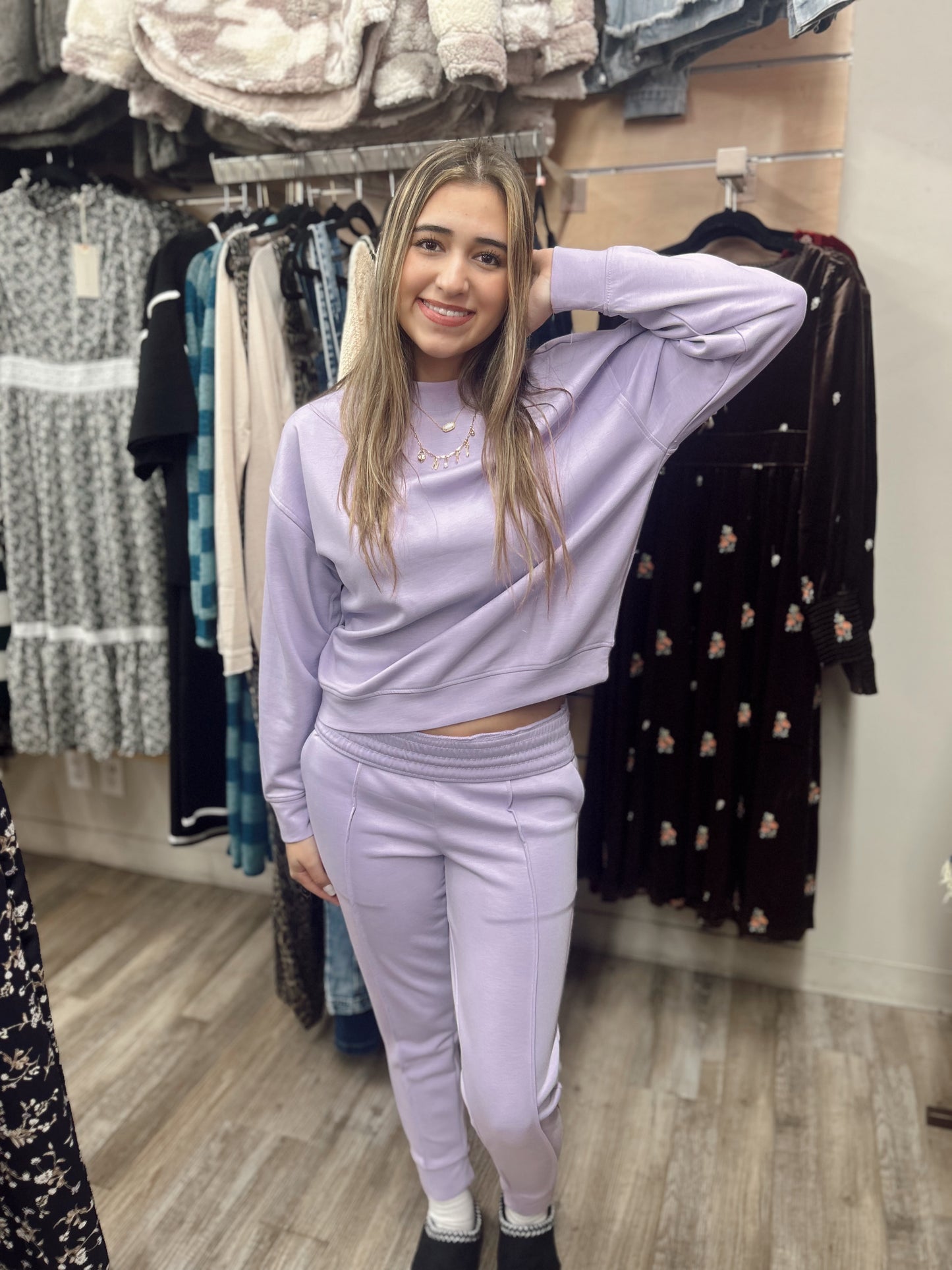 Cozy Up 2 Piece Sweatshirt Set - Lilac