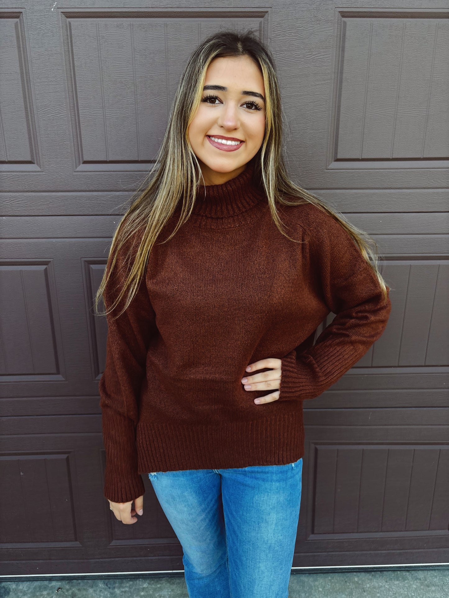 Pumpkin Patch Cozy Turtleneck Sweater - Chestnut