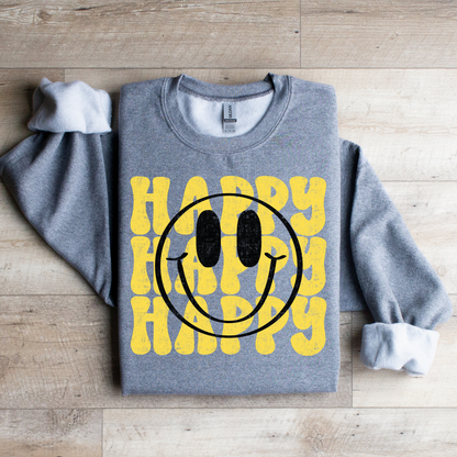 Happy x3 Smiley Face Graphic Tee