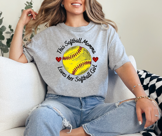 This Softball Momma Loves Her Softball Girl Graphic Tee - Adult