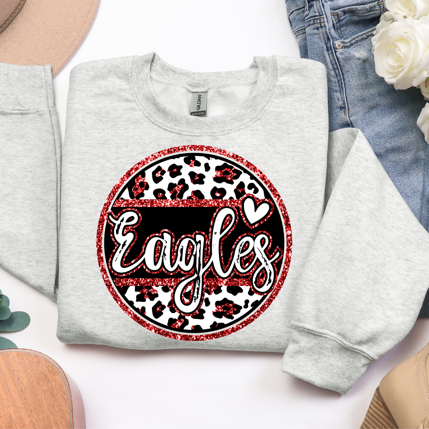 Eagles Glittery Cheetah Circle Graphic Tee