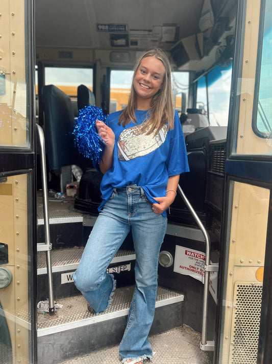 Go Big Blue Sequins Football Top