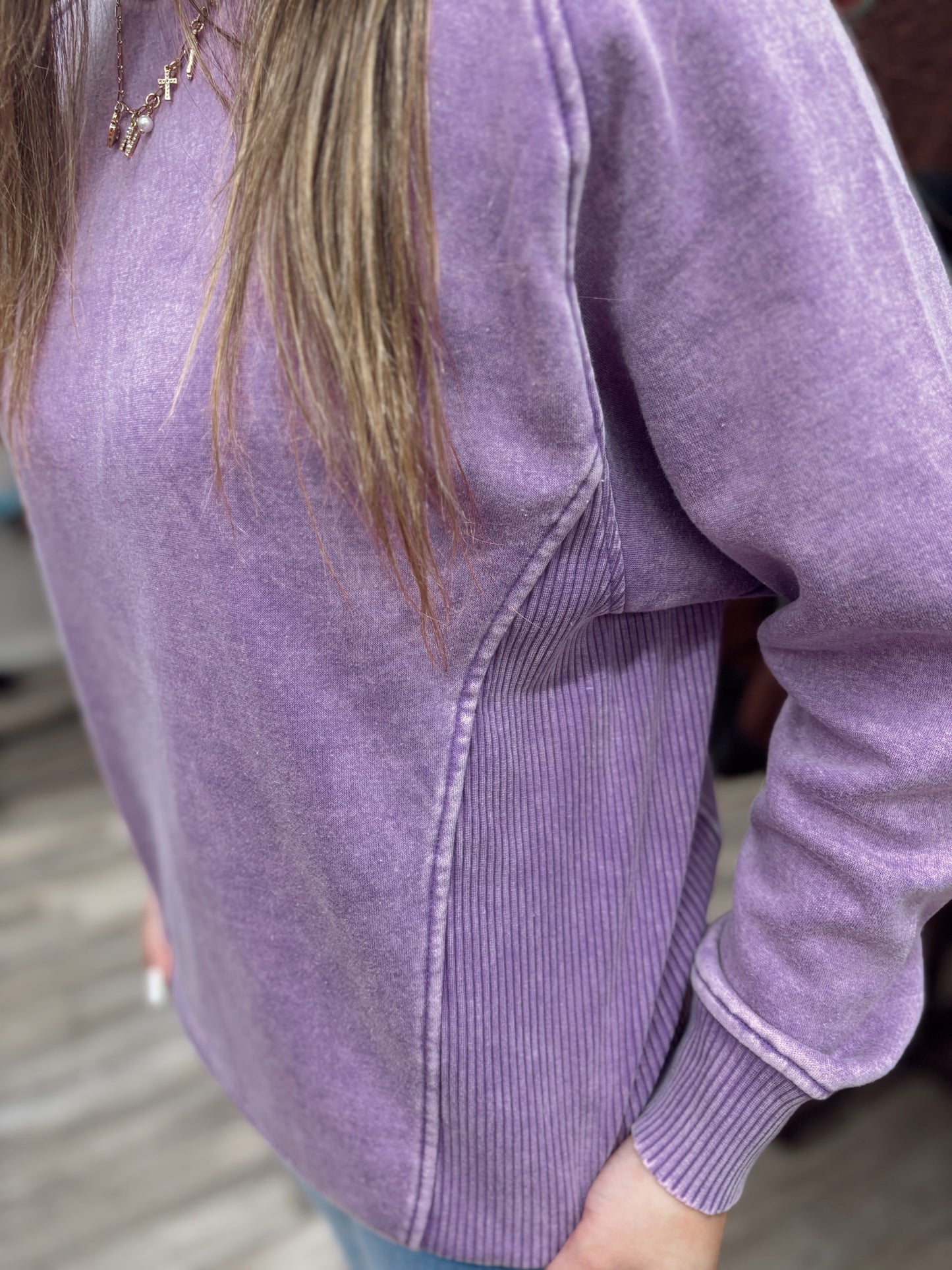 Warm Me Up Acid Wash Crewneck - Violet