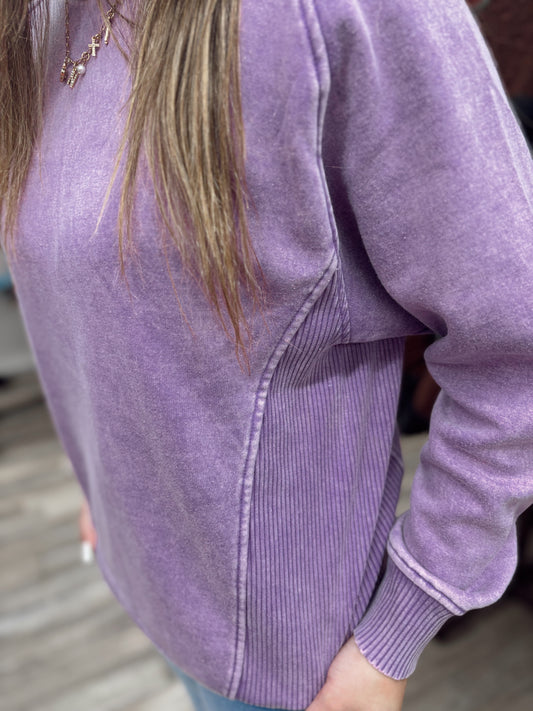 Warm Me Up Acid Wash Crewneck - Violet