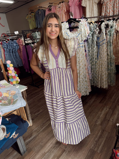 Waiting On Love Striped Dress - Purple