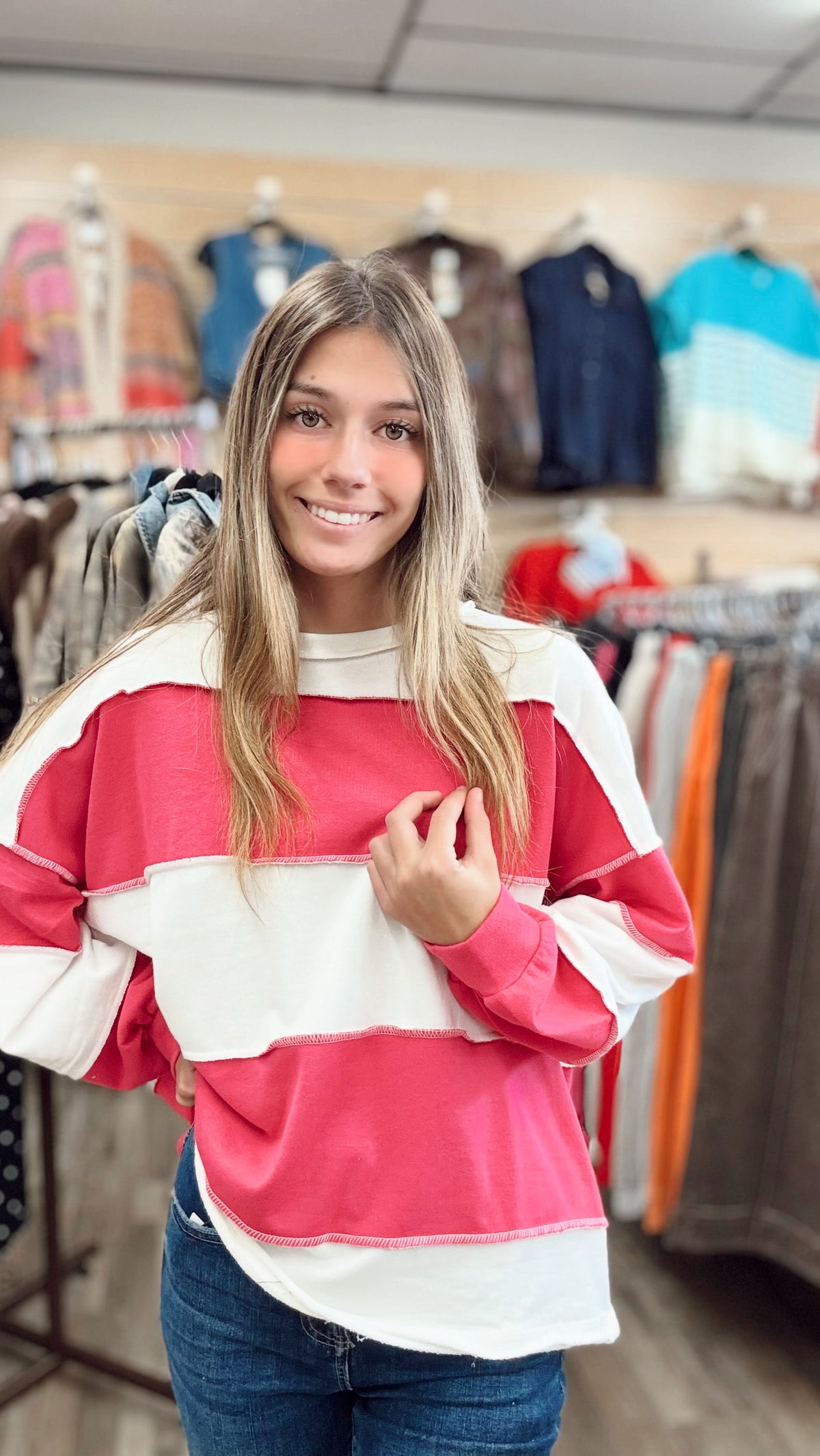 All The Time Striped Top - Dk Pink