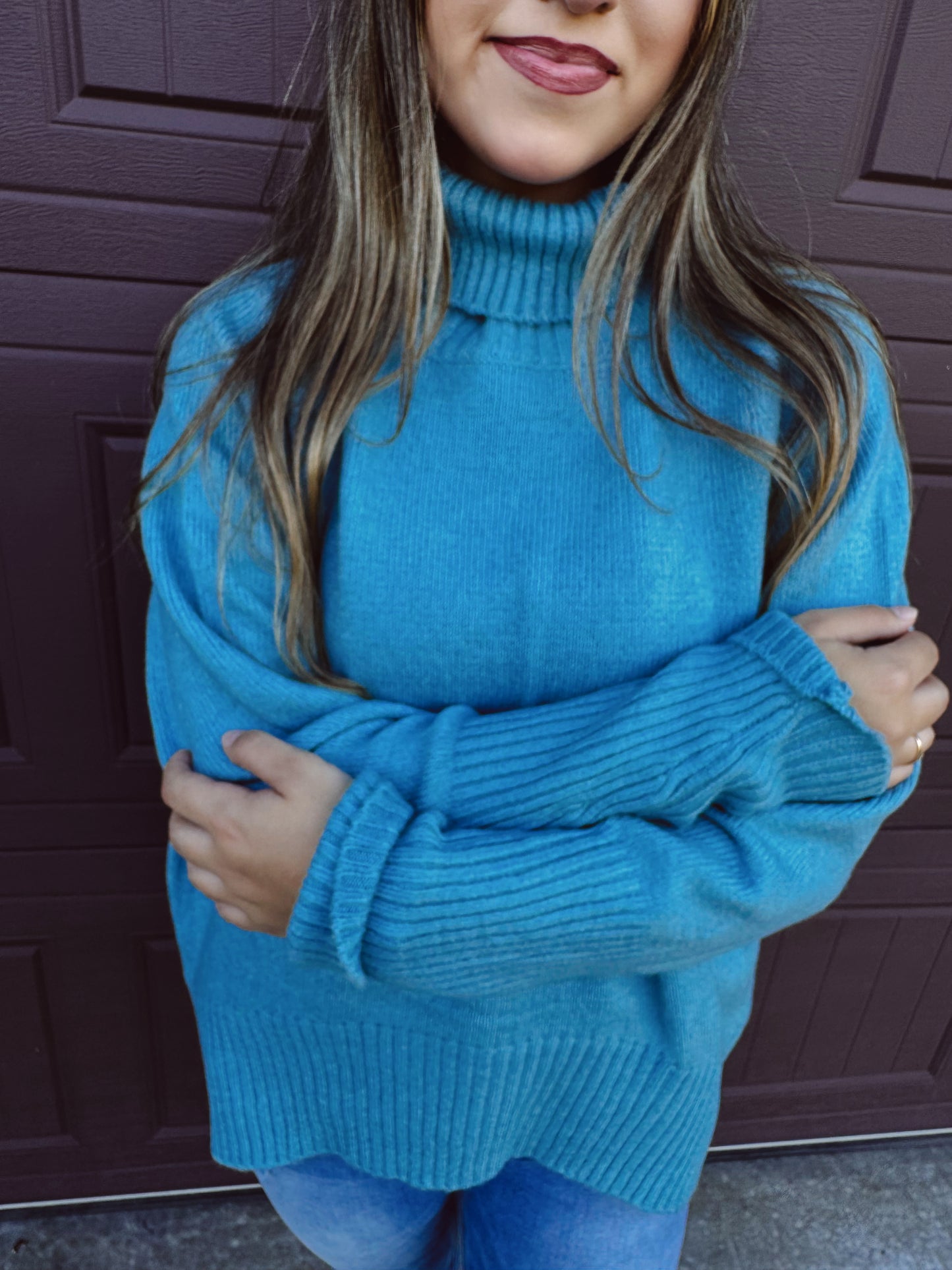 Pumpkin Patch Cozy Turtleneck Sweater - Sky