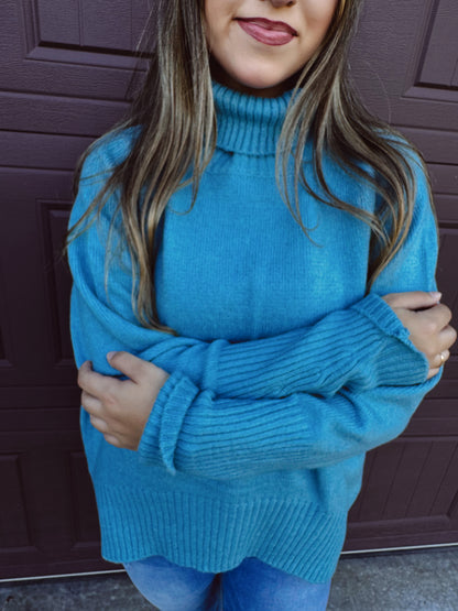 Pumpkin Patch Cozy Turtleneck Sweater - Sky