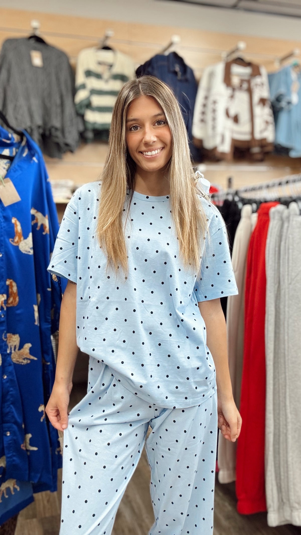 Precious Girl Polka Dot 2 Piece Set - Lt Blue/Black