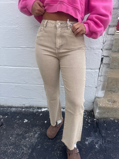 Becky Acid Wash Denim Cropped Jeans - Ash Mocha