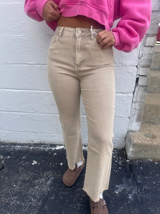 Becky Acid Wash Denim Cropped Jeans - Ash Mocha