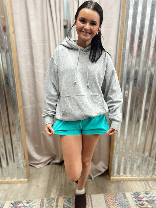 Work It Out Fold-Over Running Shorts - Turquoise