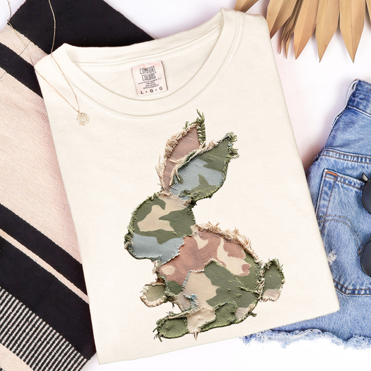 Camo Stitched Look Bunny Graphic Tee