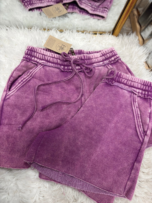 DOORBUSTER Acid Wash Shorts - Lt Plum