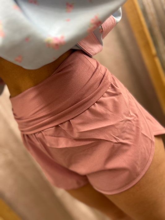 Work It Out Fold-Over Running Shorts - Lt Rose