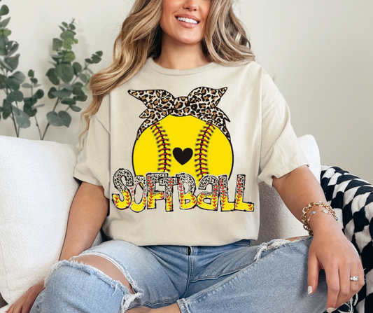 Softball Cheetah Bow Graphic Tee - Youth