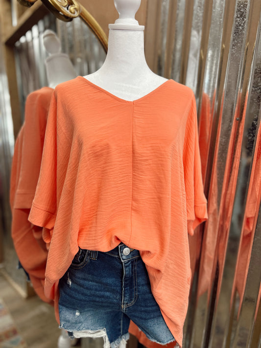 DOORBUSTER WOVEN V-NECK TOP - Coral