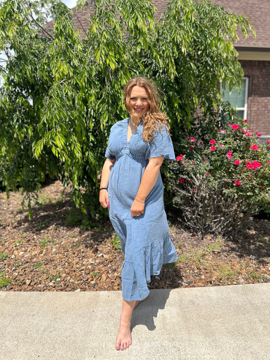 Not Gonna Leave Midi Dress - Blue