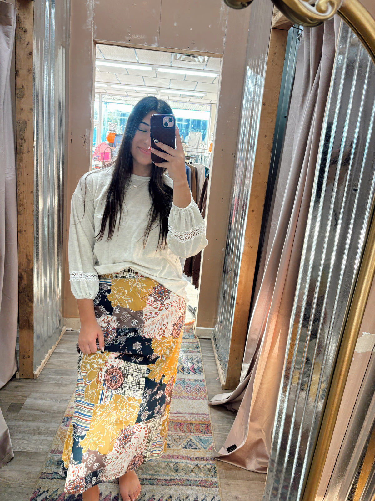 DB - Mustard & Navy Floral Skirt