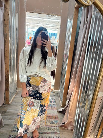 DB - Mustard & Navy Floral Skirt