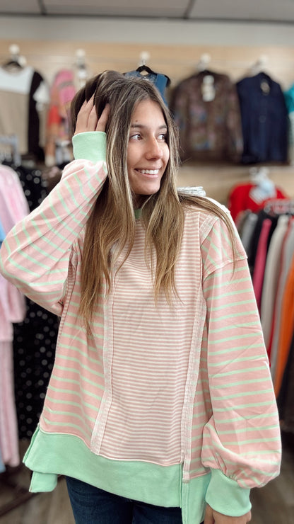 Pink Skies Stripped Sweatshirt