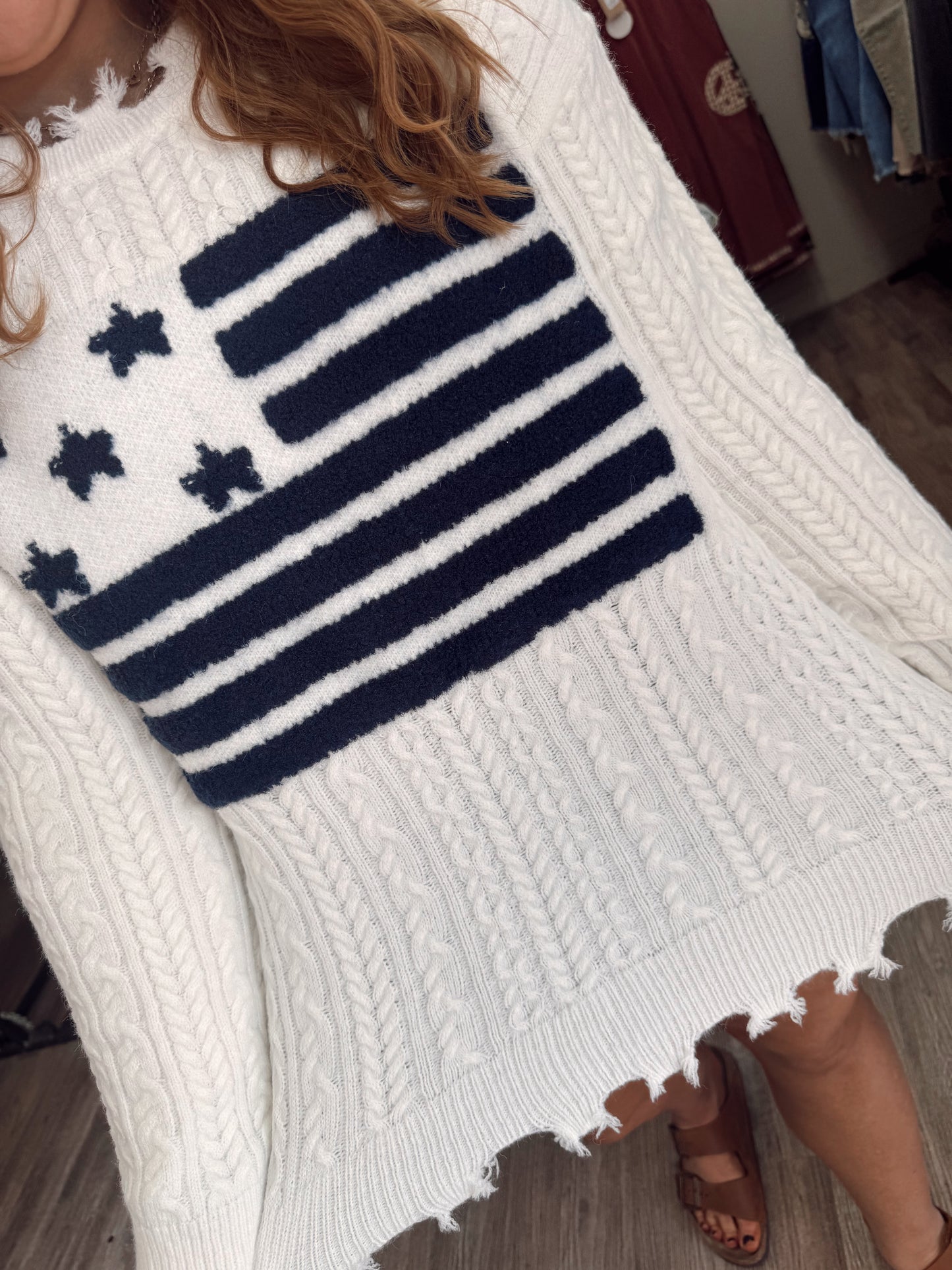 American Flag Distressed Sweater