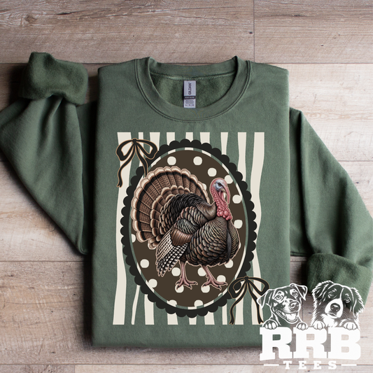 Turkey In A Frame Cream Stripes Graphic Tee
