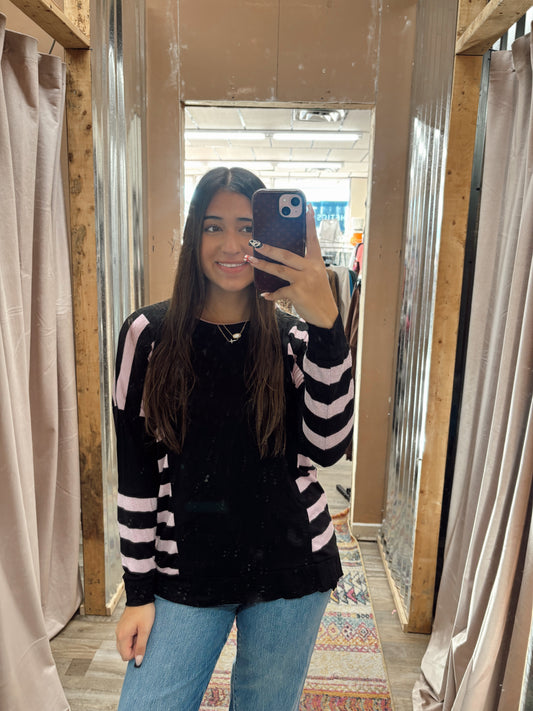 DB - Black/Pink Striped Long Sleeve Top