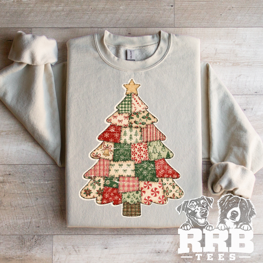 Quilted Patchwork Christmas Tree Graphic Tee