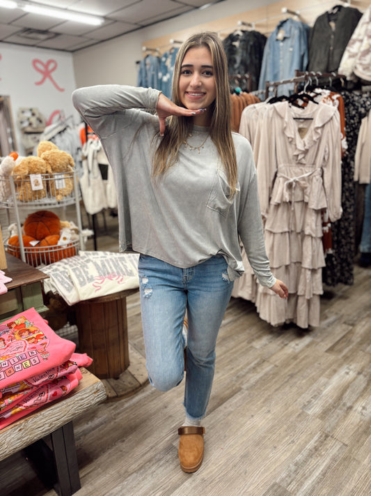 Daydream Washed Long Sleeve Top - Sleet
