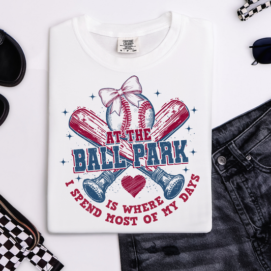 At The Ball Park Is Where I Spend Most of My Days Bow Graphic Tee