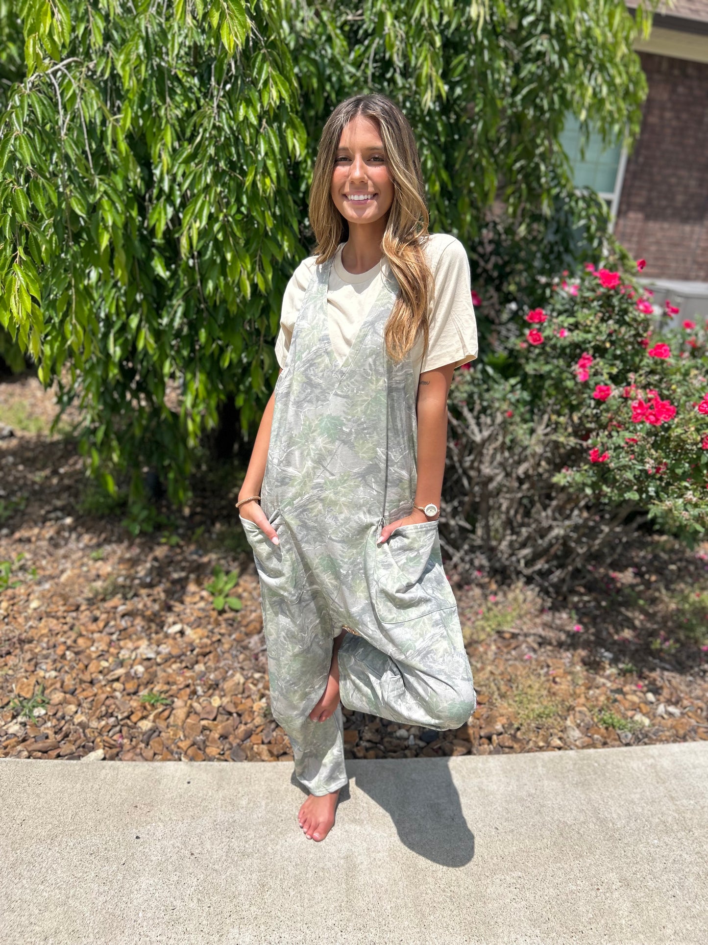Cool Girl Camo Jumpsuit - Olive