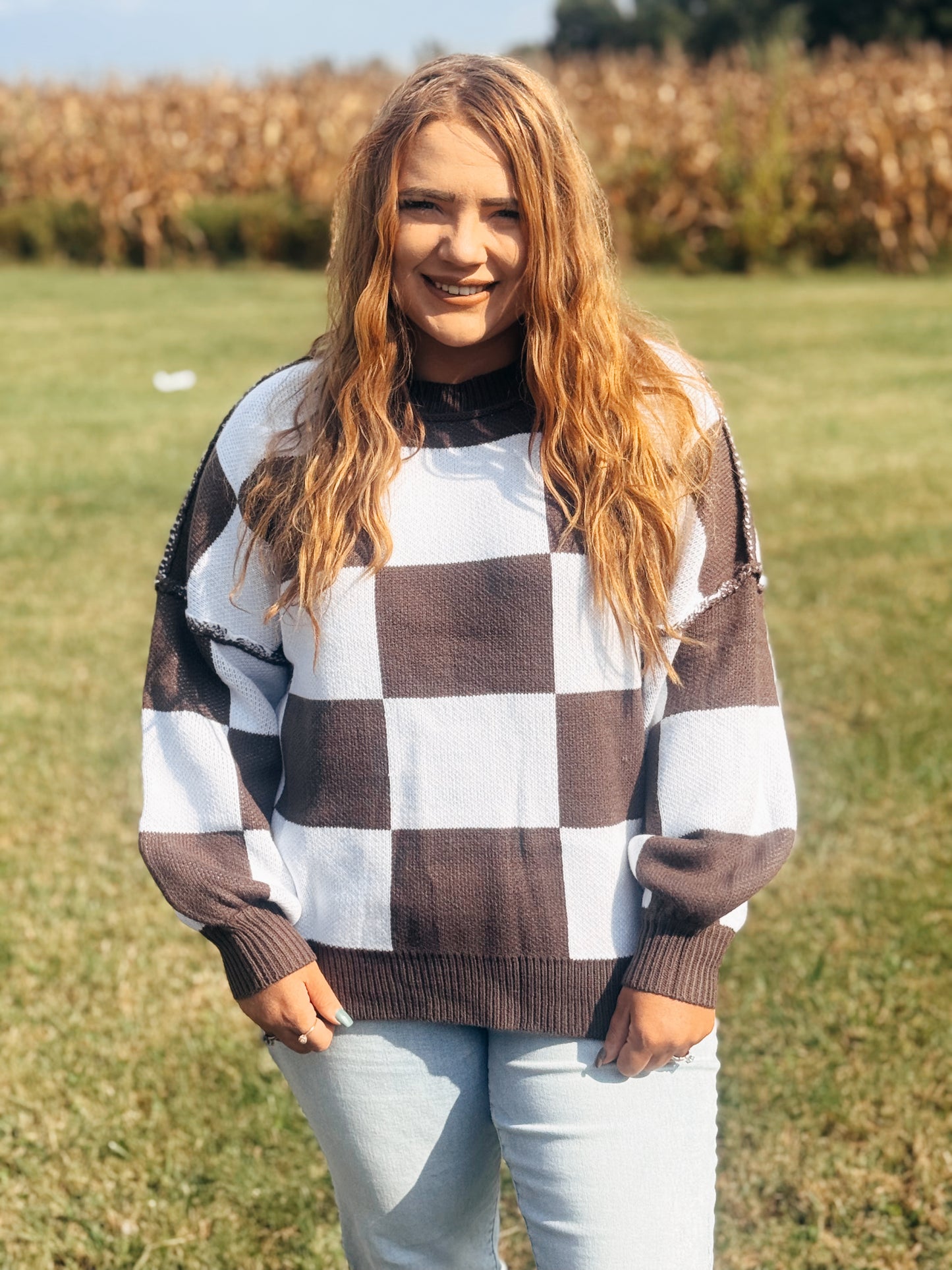 Love You A Latte Checkered Sweater