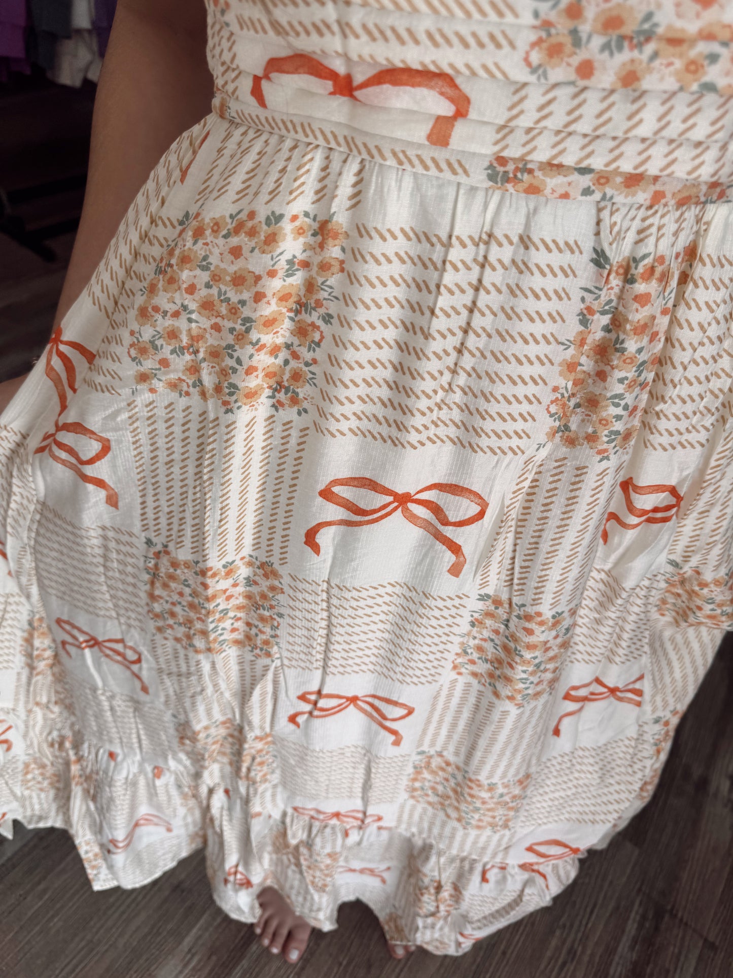 Blooms & Bows Midi Dress - Apricot