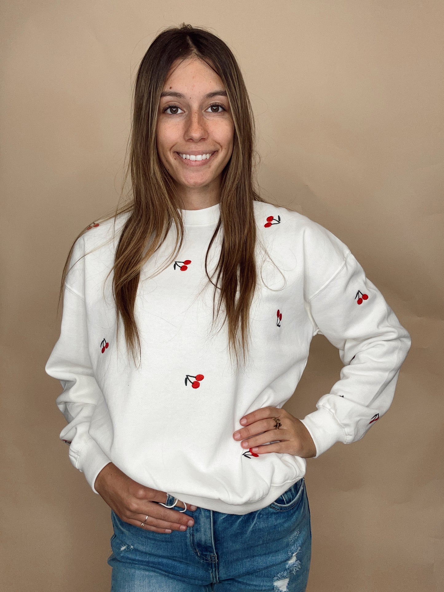 Cherry Sweet Crewneck Embroidered Sweatshirt