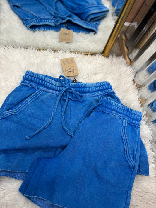 DOORBUSTER Acid Wash Shorts - Ocean Blue