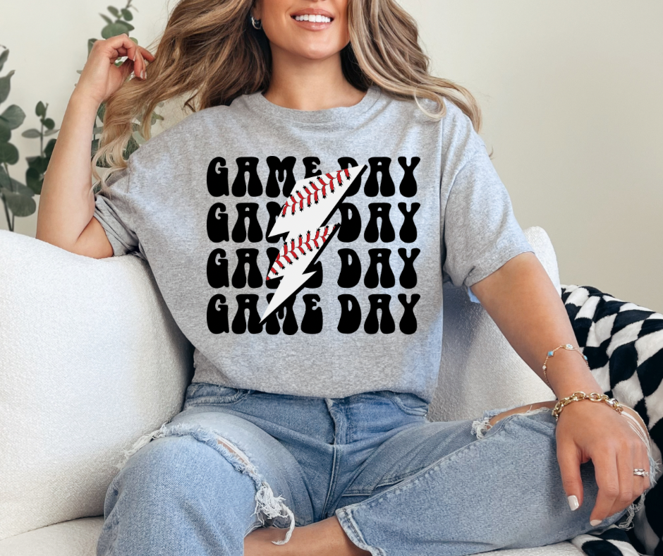 Game Day x4 Baseball Lightening Bolt Graphic Tee - Adult