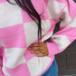 Fire Side Stories Checkered Sweater - Pink