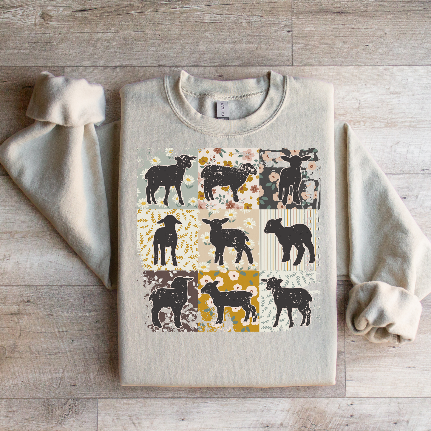 Sheep Floral Squares Graphic Tee