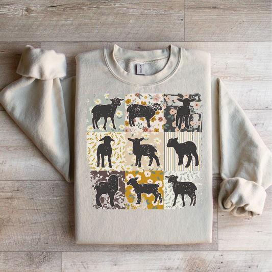 Sheep Floral Squares Graphic Tee