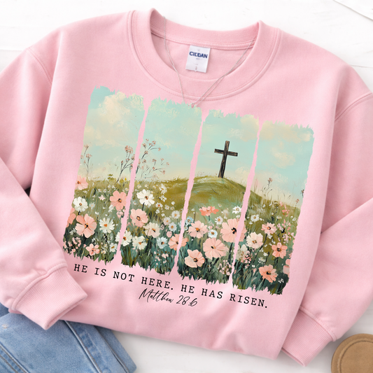 He is Not Here. He is Risen. Flower Field Graphic Tee