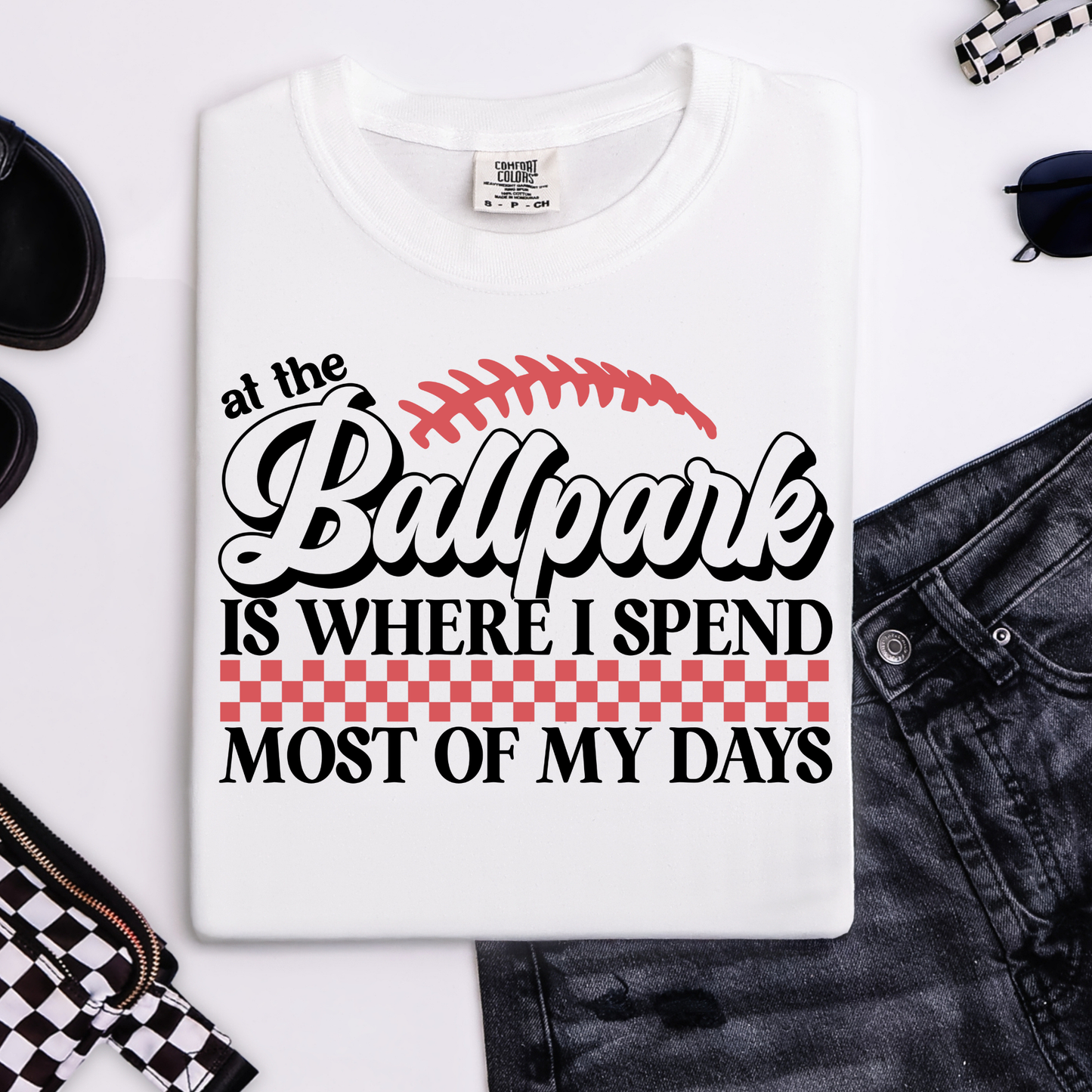 At The Ballpark is Where I Spend Most of My Days Checkered Graphic Tee
