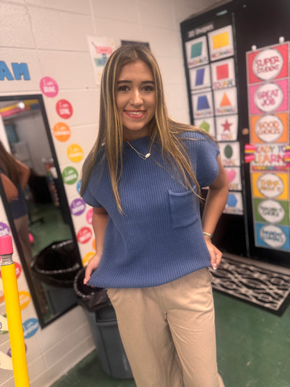 DOORBUSTER MOCK NECK TOP - Dusty Blue