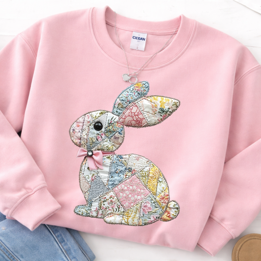 Quilted Look Patchwork Bunny Graphic Tee