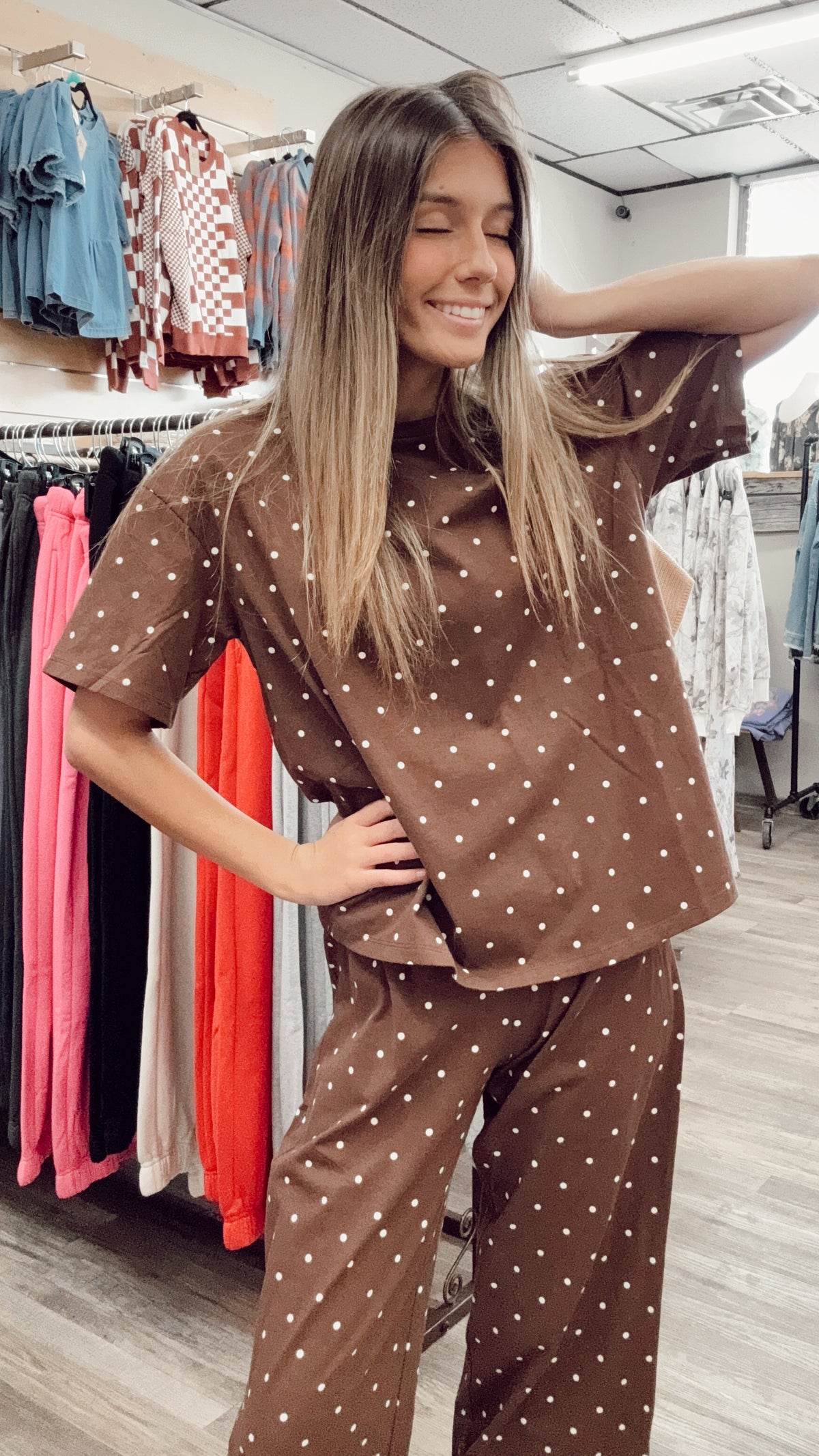 Precious Girl Polka Dot 2 Piece Set - Brown/Ivory